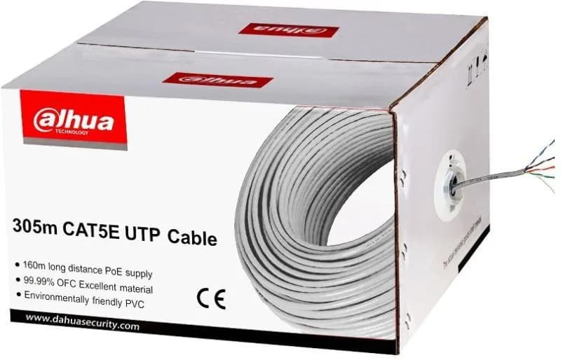 Cablu UTP CAT5E 305m; Alimentare PoE: maxim 160m, conductor: 0.45* 4P0.005mm; material: 99.9% OFC (Oxygen Free Copper); Dimensiuni: 360mmx360mmx220mm; Greutate: 8.6kg;