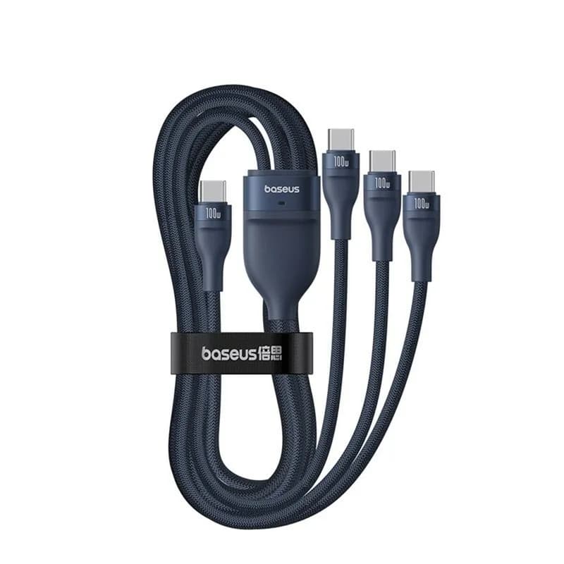 CABLU alimentare si date Baseus One-for-three, Fast Charging Data Cable pt. smartphone, USB Type-C la 3 x USB Type-C 100W, 1.5m, albastru "P10377503321-00" - 6932172669805