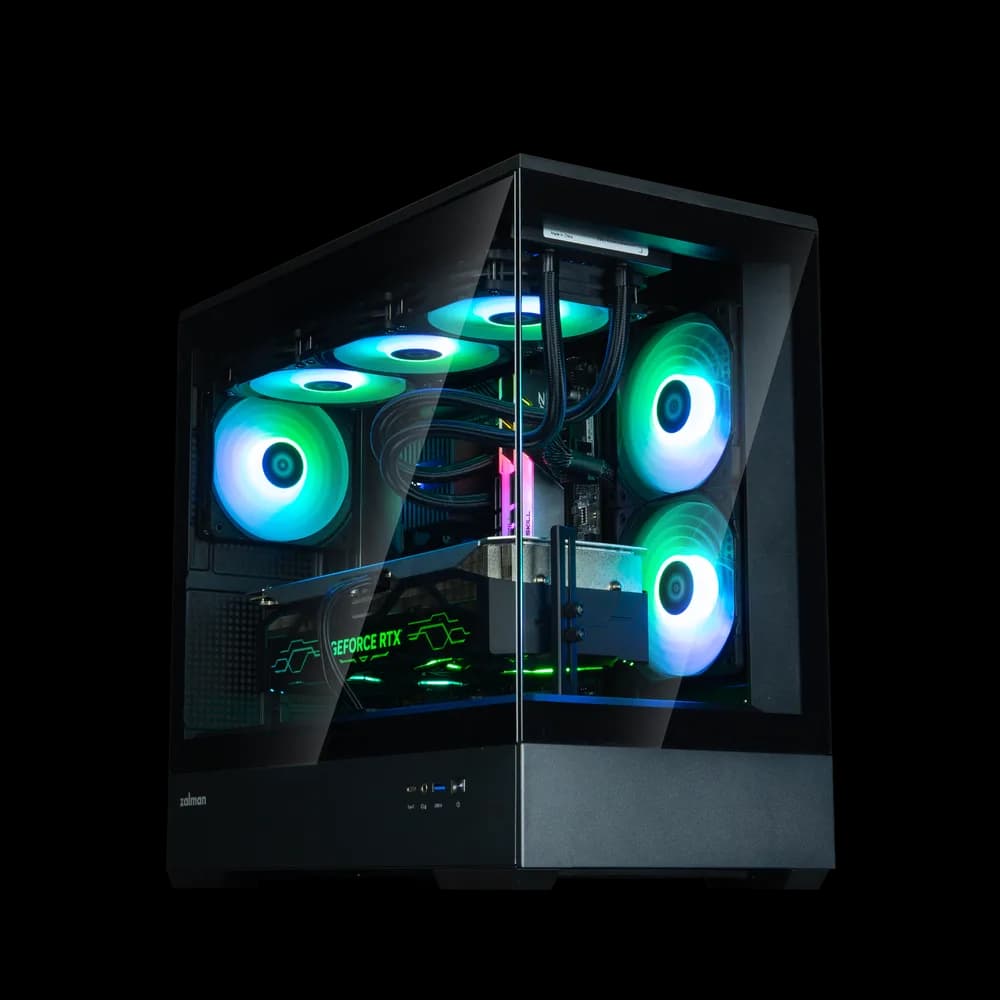 CARCASA Zalman "P30 v2", mini tower, gaming, fara sursa, suporta 9xfan, 3xfan inclus, PSU shroud, USB Type-C x 1, USB 3.1 gen1 x 1, audio+mic, 5 sloturi expansiune, negru, "P30 Black V2" — miniatură