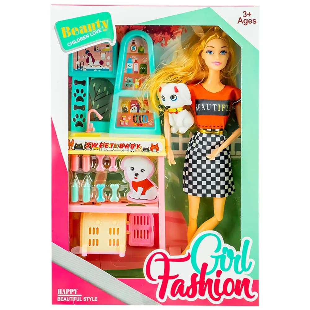 Papusa cu accesorii salon animale