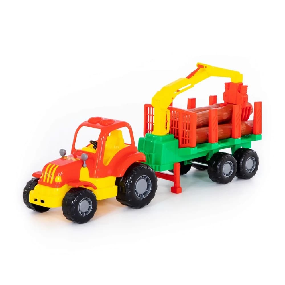 Tractor cu remorca + lemne - Hardy, 47x13x20 cm, Polesie — miniatură