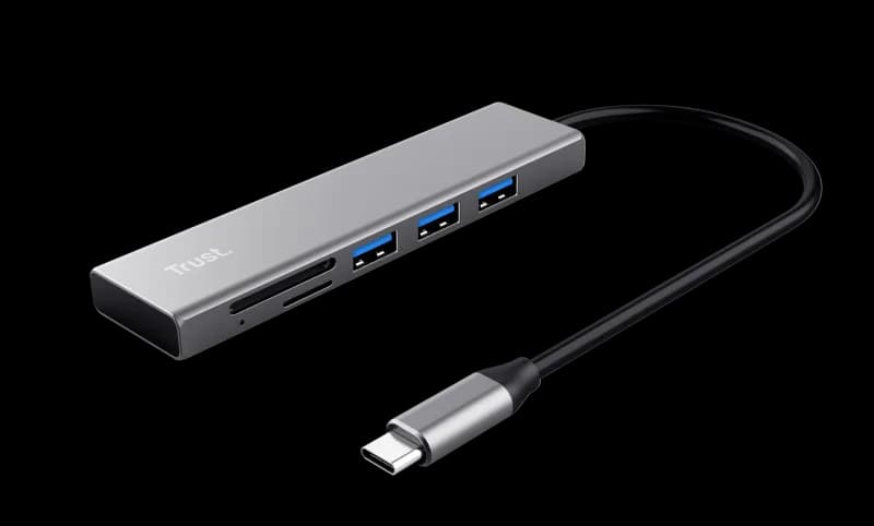 Hub USB Trust Halyx, USB-C, 5 porturi, Gri