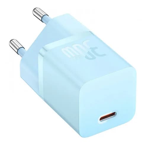 INCARCATOR retea Baseus Mini, GaN5 Fast Charger 30W, 1 x USB Type-C 5V/3A, albastru "CCGN070603" - 6932172624453 — miniatură