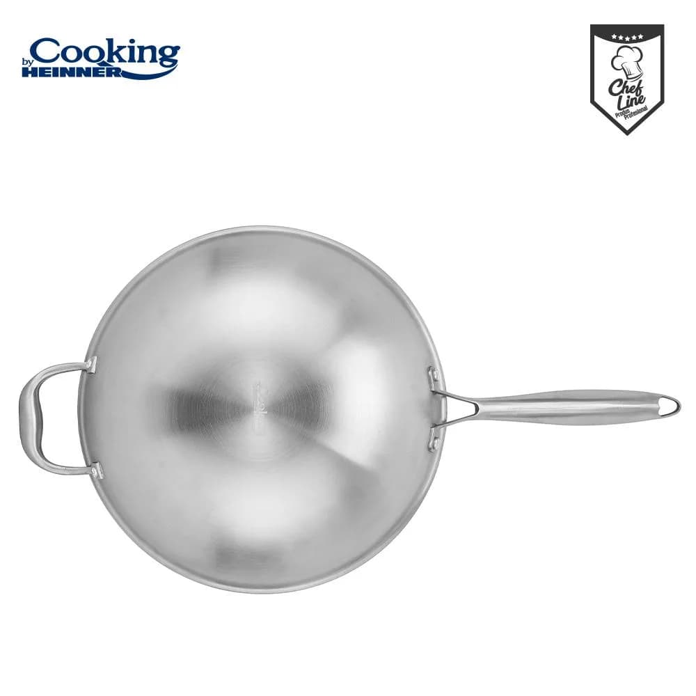 TIGAIE WOK INOX + CAPAC STICLA 30x8.5 CM, 4.5L, TITANIUM3, COOKING BY HEINNER — miniatură