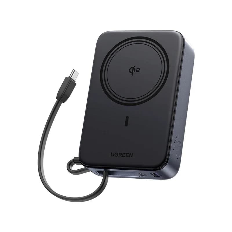 POWER BANK Ugreen "PB567", 20000mAh, 30W PD3.0, 1 x USB, 1 x USB Type-C, incarcare magnetica 15W, 1 x USB Type-C cablu integrat, gri, "55450B"