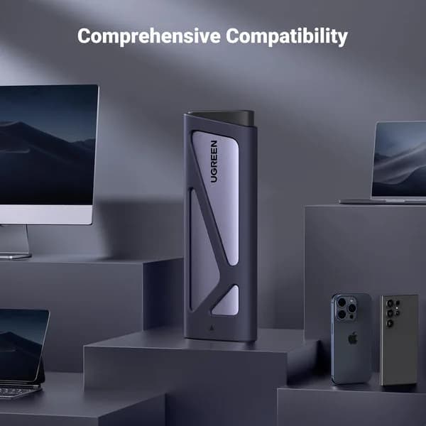 RACK extern Ugreen, "CM767" pt SSD M.2 NVMe/SATA compatibil cu form factor 2280, 2260, 2242 si 2230, cablu 50 cm USB-C 3.1 la USB Type-C 3.1, aluminiu, gri "15813" - 6941876218134 — miniatură