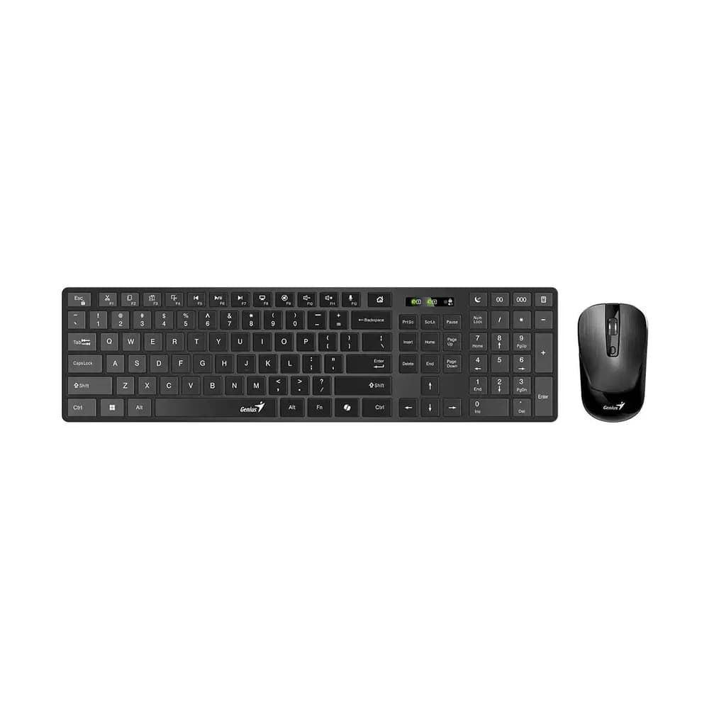 KIT wireless GENIUS, tastatura wireless 104 taste (multimedia) + mouse wireless 1200dpi, 3 butoane, BT5.3 + 2.4G, USB, negru, "SlimStar 8250" "31340020400"