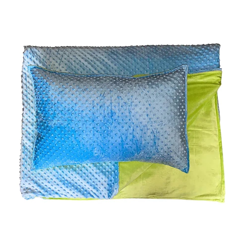 Patura cu greutati mare 5kg (150 x 200cm) Albastru/Verde cu fata de perna