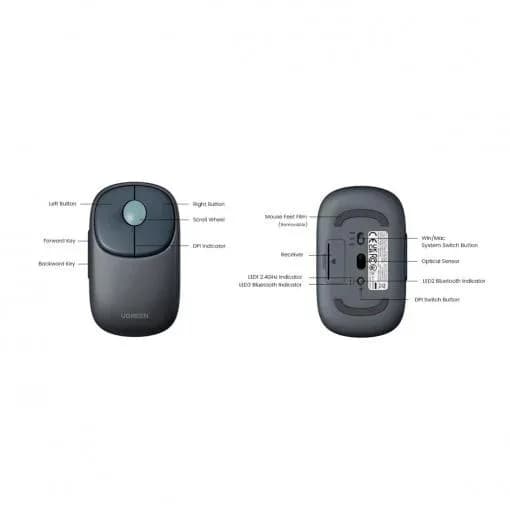 MOUSE Ugreen, "MU102" PC sau NB, bluetooth/wireless 2.4GHz, optic, acumulator 500mAh integrat, incarcate USB Type-C, 5/1 butoane/scroll, 4000 dpi, albastru "90538" - 6957303895380 — miniatură