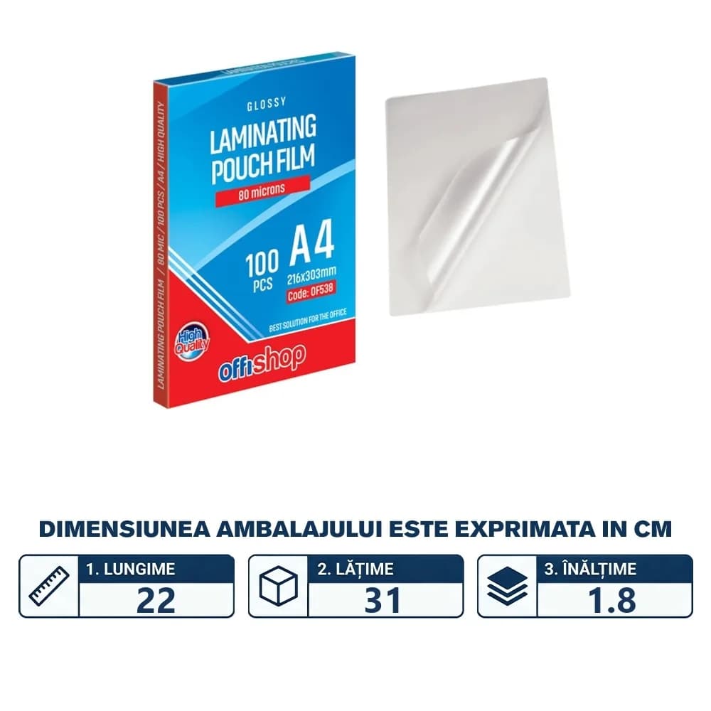 Folie laminare A4, 80mic, 100 buc/top - OFFISHOP — miniatură