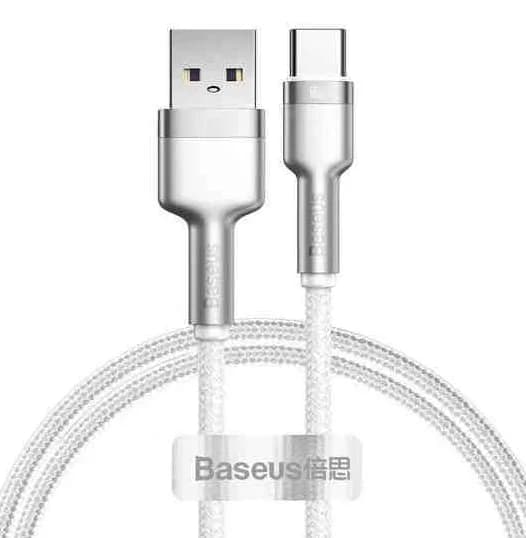 CABLU alimentare si date Baseus Cafule Series, Fast Charging Data Cable pt. smartphone, USB la USB Type-C 66W, braided, 1m, alb "CAKF000102" - 6953156209763