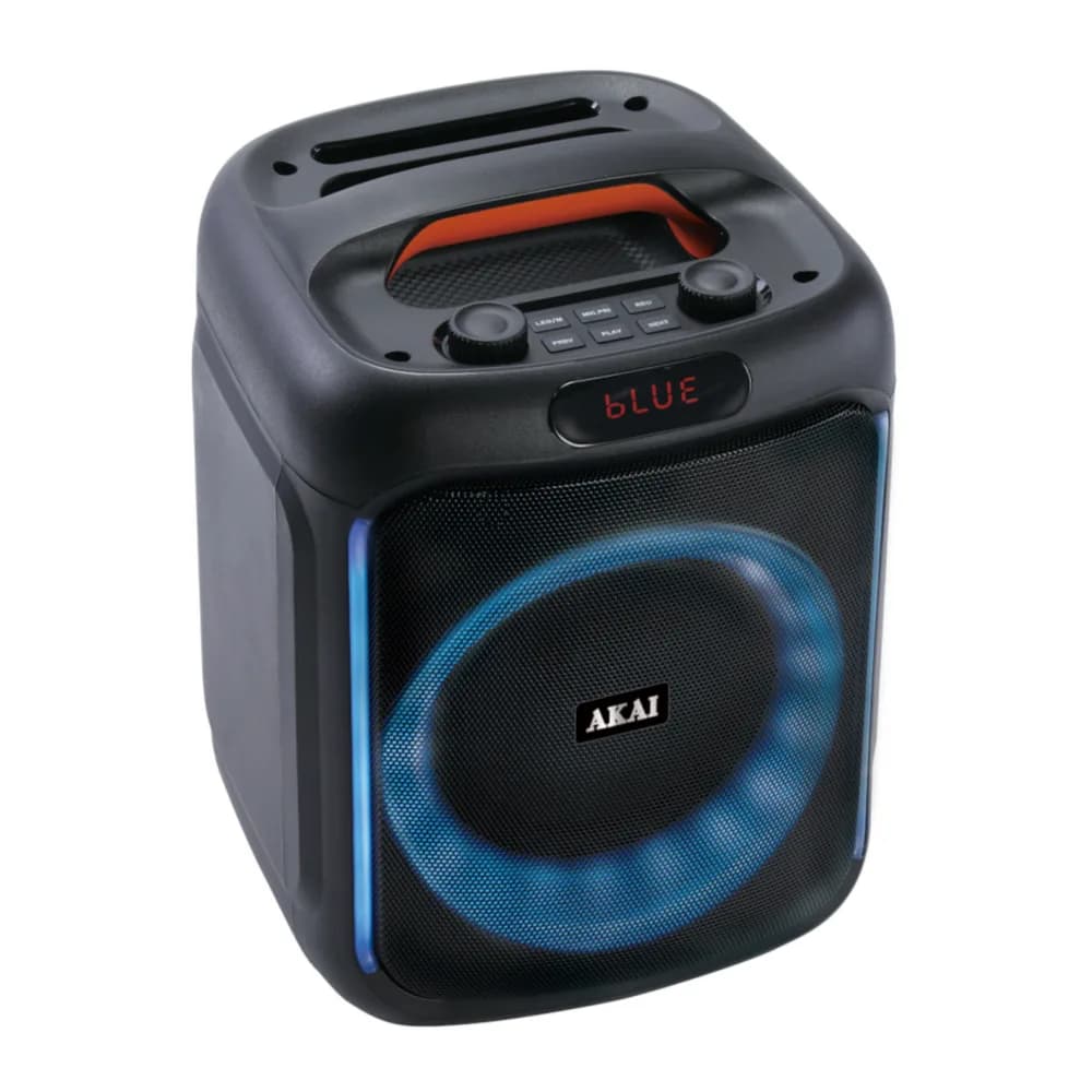 Boxa portabila Akai Bluetooth 5.0, putere RMS 50W, puterea de emisie a canalului Bluetooth 2dbm, frecvența radio FM: 87,5-108MHZ, Frecvența radio FM: 87,5-108MHZ, raspuns in frecventa 55Hz-20KHz, sursa de alimentare: 5V/1A, baterie: 7,4 V, 1500 mAh, difuzoare dimensiune 6,5 inch*1, timp de incarcare — miniatură