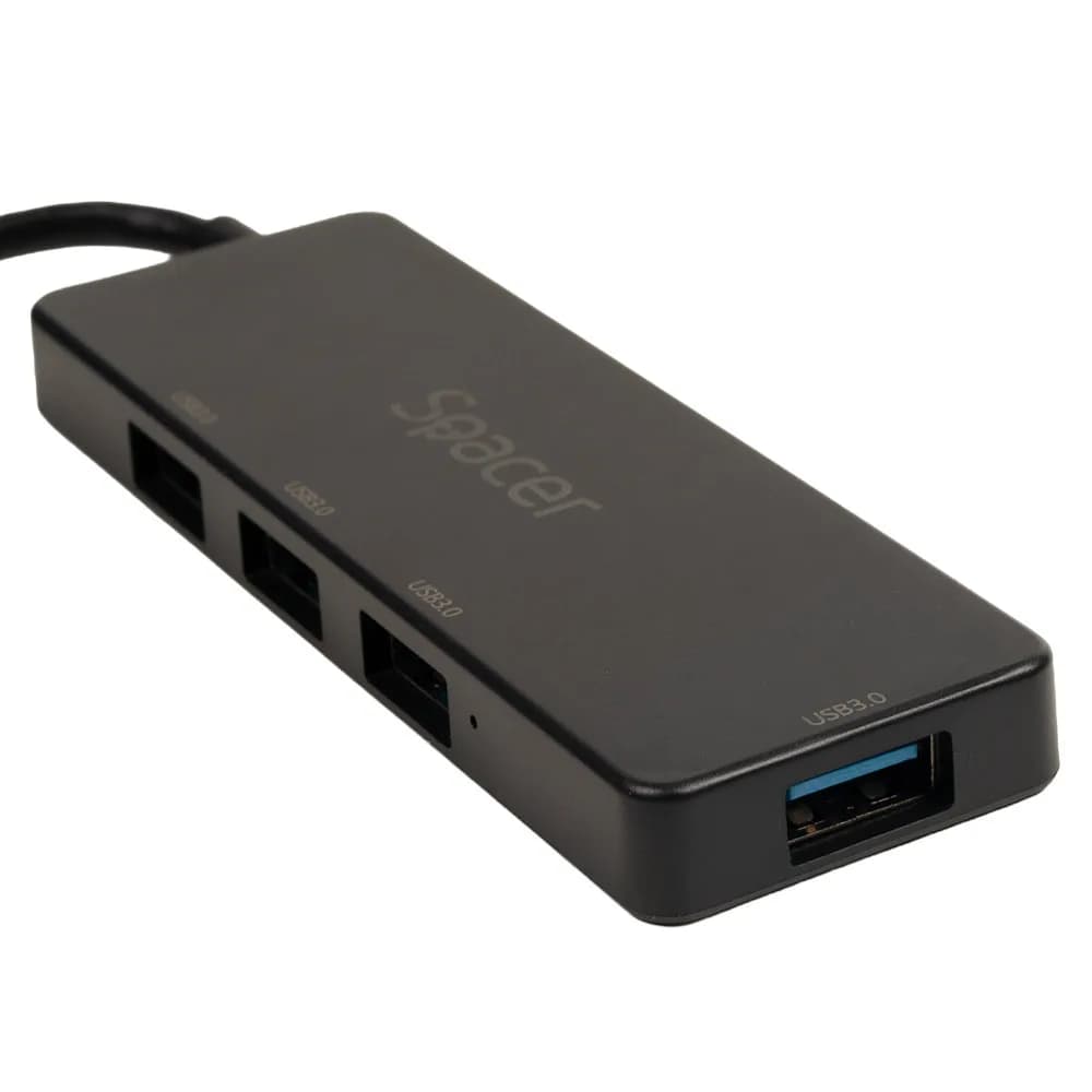 HUB extern SPACER, porturi USB:USB 3.0 X 4, 5V in (Type-C), conectare prin TYPE-C, cablu 15cm, ABS, "SPHB-TYPEC-4U30-09" — miniatură