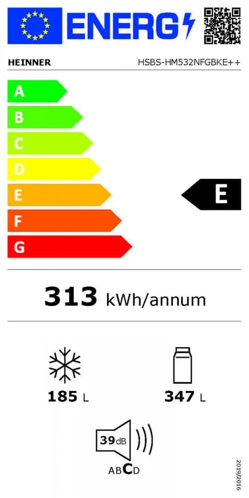 Side by Side HEINNER HSBS-HM532NFGBKE++, No Frost, 532 L, Clasa E, Sticla neagra — miniatură