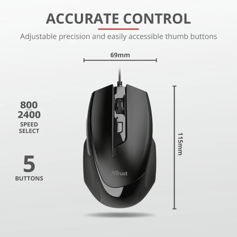 Mouse Trust Voca Comfort Mouse, 2400 dpi, negru — miniatură