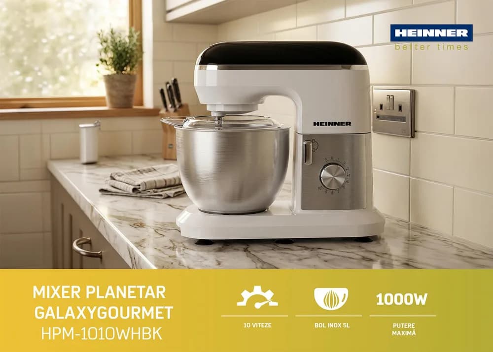Mixer planetar Heinner GalaxyGourmet HPM-1010WHBK — miniatură