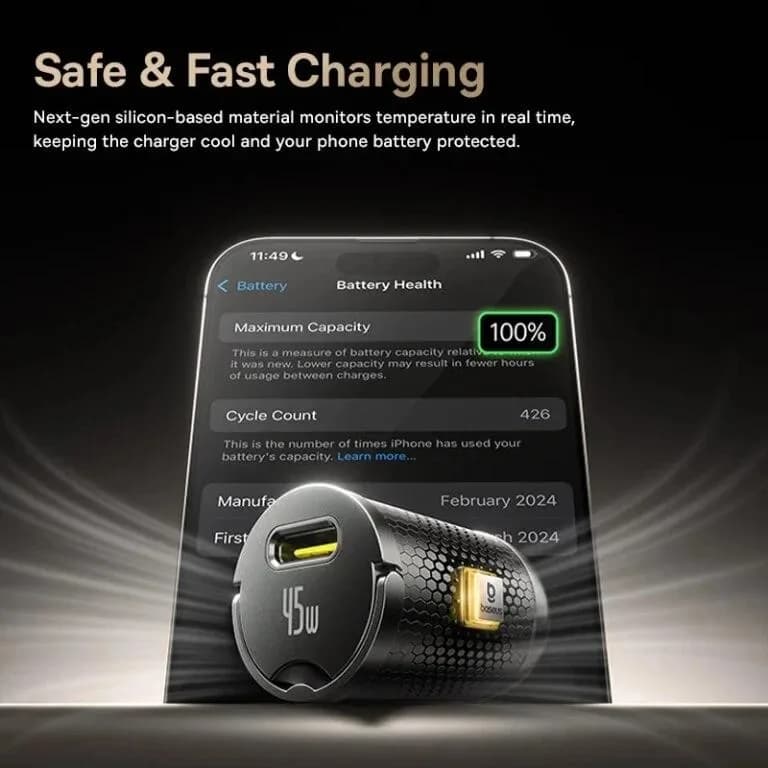 INCARCATOR auto Baseus PrimeTrip VP2, Quick Charge 45W, 1 x USB Type-C, pt. bricheta auto, include cablu USB Type-C la USB Type-C 1m, negru "C0206800" - 6932172696511 — miniatură