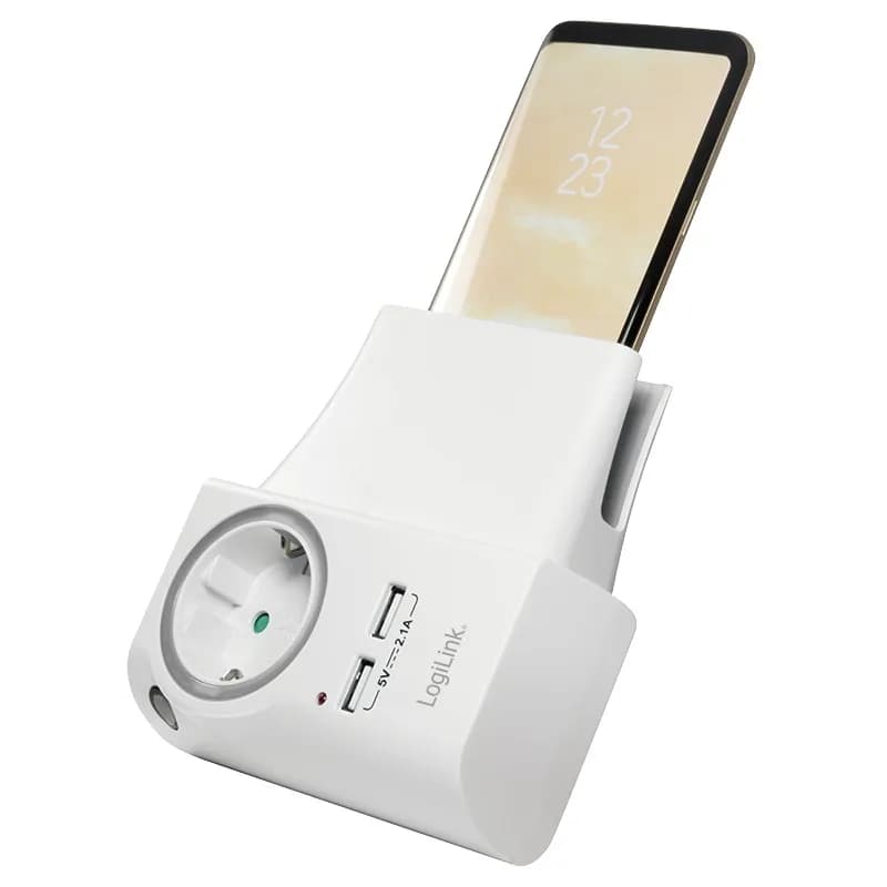 PRIZA LOGILINK, Schuko x 1, conectare prin Schuko (T), USB x 2, 16 A, protectie supratensiune, protectie copii, alb, "PA0165" (include TV 0.8lei) — miniatură