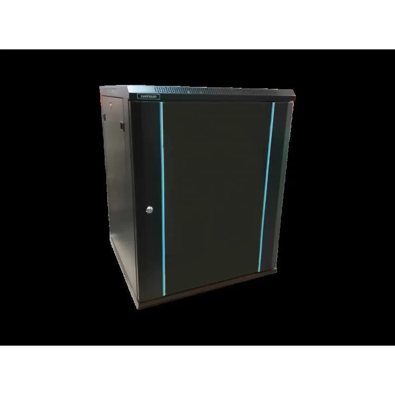 Rack 12U 600x450, dezasamblat, montare pe perete, usa din sticla, panouri laterale detasabile si securizate, culoare negru RAL 9004, DATEUP
