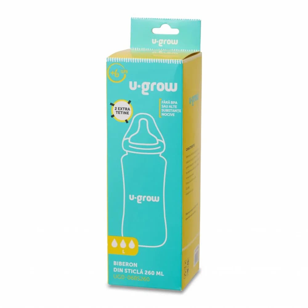 Biberon de sticla 260 ml+2 tetine extra, U-Grow — miniatură