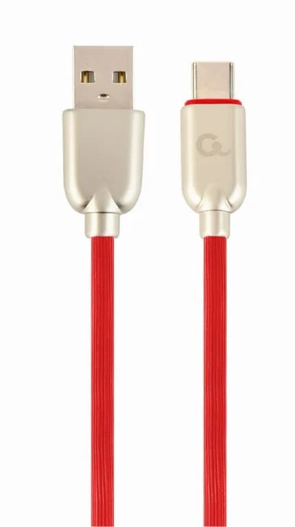 CABLU alimentare si date GEMBIRD, pt. smartphone, USB 2.0 (T) la USB 2.0 Type-C (T), 2m, premium, cablu din cauciuc, rosu, conectori argintii, "CC-USB2R-AMCM-2M-R"