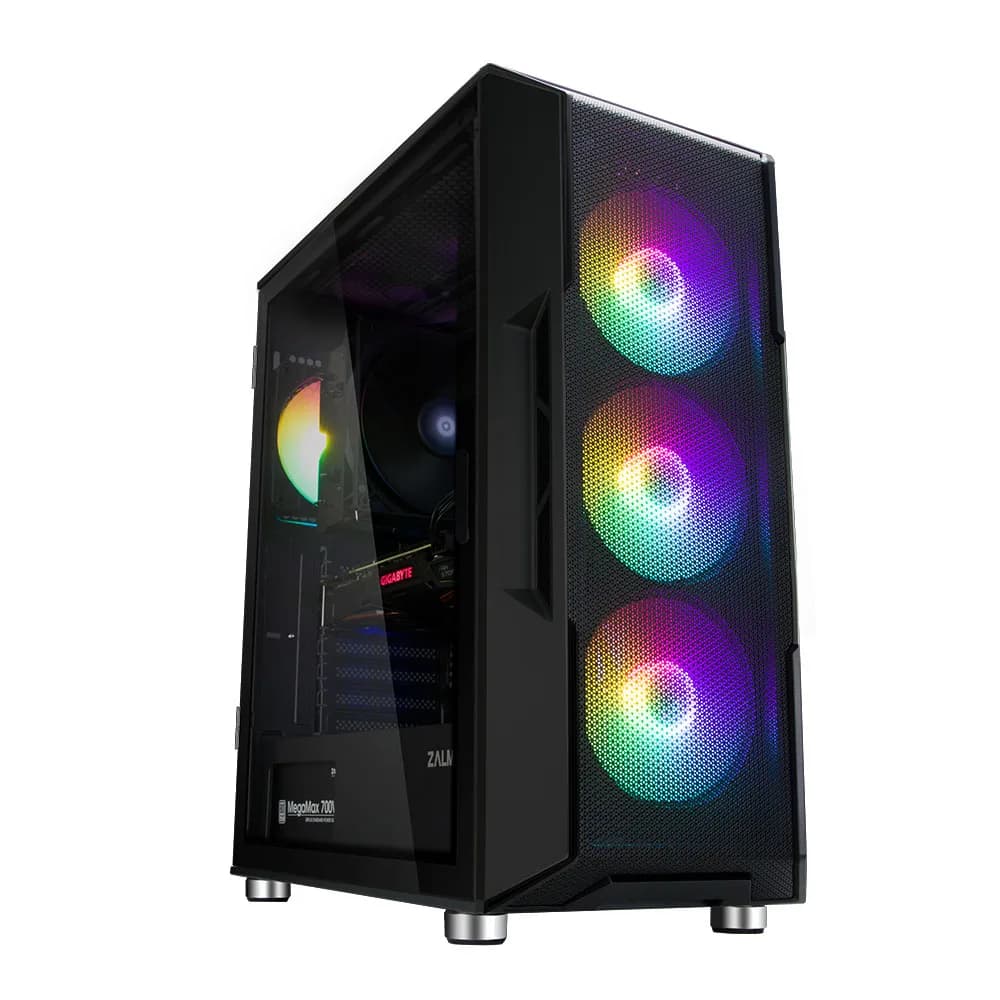 CARCASA Zalman "i3 Neo TG", middle tower, gaming, fara sursa, suporta 8xfan, 4xfan inclus, PSU shroud, USB 3.1 gen1 x 2, USB 2.0 x 1, audio+mic, 7 sloturi expansiune, negru, "i3 NEO TG Black" — miniatură
