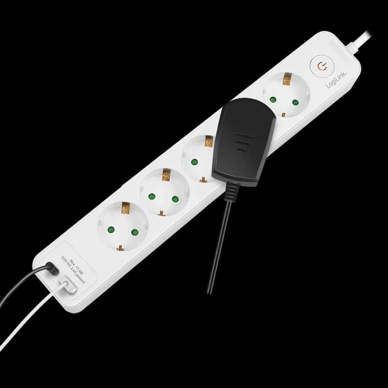 PRELUNGITOR LOGILINK, Schuko x 5, conectare prin Schuko (T), ON/OFF, 16 A, 1xUSB-A, 1xUSB-C, cablu 1.5m, protectie IP20, alb, "LPS280U" — miniatură