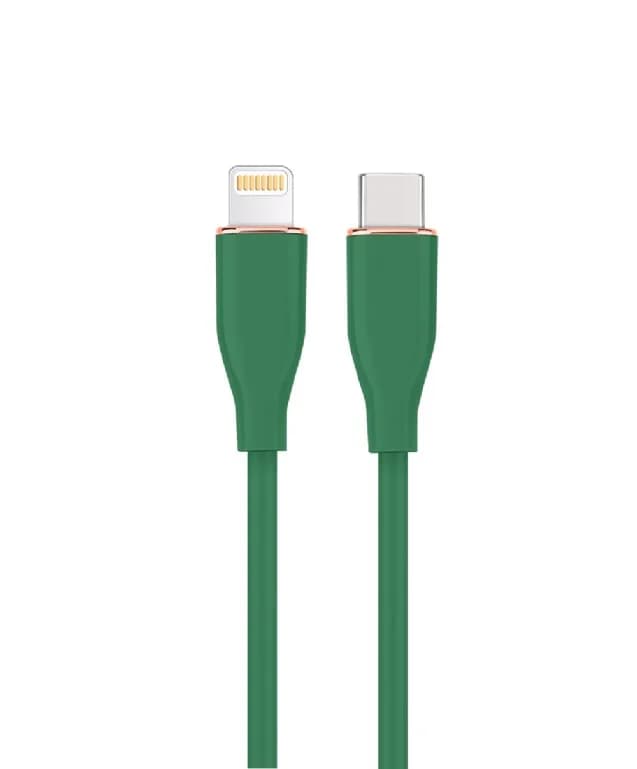 CABLU alimentare si date GEMBIRD, pt. smartphone, USB 2.0 Type-C (T) la Lightning (T), 20W, 1.5m, protectie silicon, verde, "CC-USB2S-CM8PM-1.5M-G"