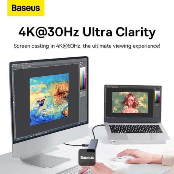 DOCKING STATION Baseus UltraJoy 5 in 1, input USB Type-C, output HDMI4K@30Hz x 1, USB3.0 x 4, gri "B00052809813-00" - 6932172631826 — miniatură