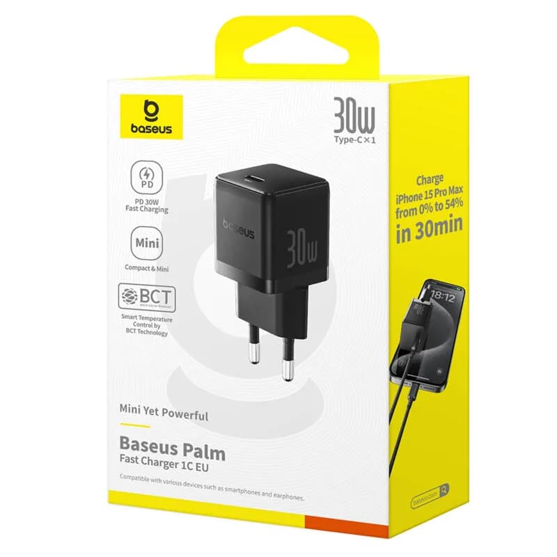 INCARCATOR retea Baseus Palm, Quick Charge 30W, 1 x USB Type-C, negru "P10111605113-00" - 6932172672775 — miniatură