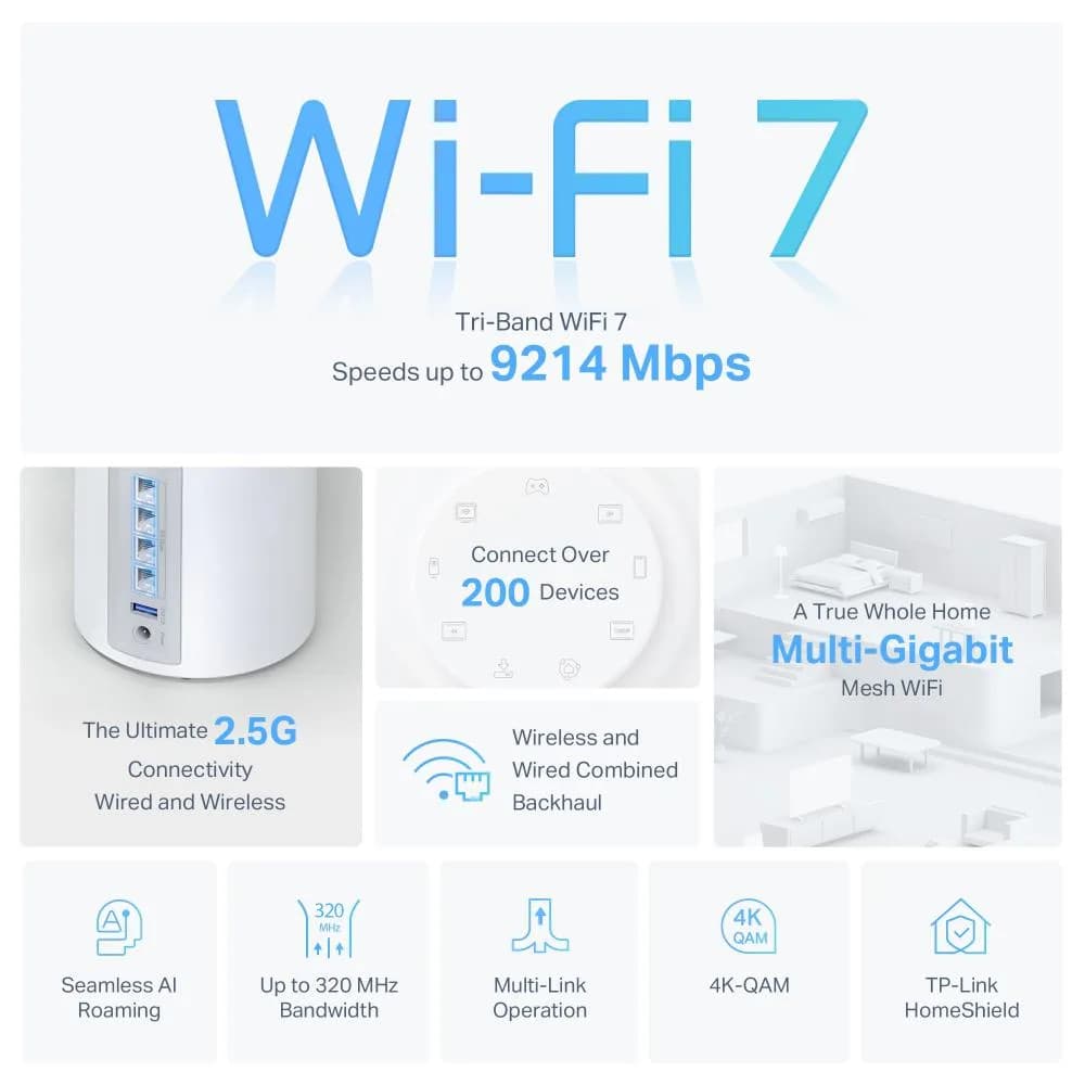 Router wireless TP-LINK DECO BE65, WIFI 7, Mesh, Tri-Band — miniatură