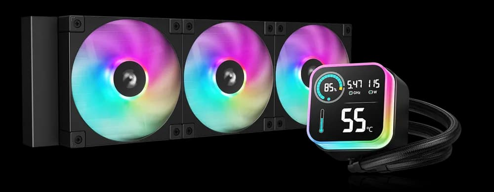 COOLER DeepCool "LQ360", skt. Intel si AMD, racire cu lichid, 3 x 120mm, 600 - 2400 RPM, iluminare RGB adresabil, afisaj LCD, negru "R-LQ360-BKLSMW-G-1"