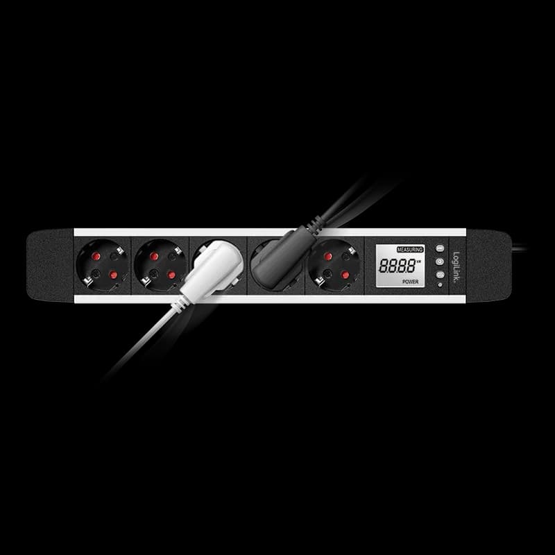 PRELUNGITOR LOGILINK, Schuko x 5, cablu 3G 1.5mm2, 230 V/16 A, 50 Hz, max. 3500 W, LCD consum, butoane: Power, Q, CO2, Reset, 1.4m, negru-argintiu, "LPS286" — miniatură