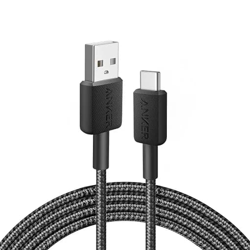 Cablu alimentare si date Anker, USB-A (T) la USB Type-C (T), 0.9m rata transfer 480 Mbps, invelis nylon, braided, negru, "A81H5G11" - 0194644125646