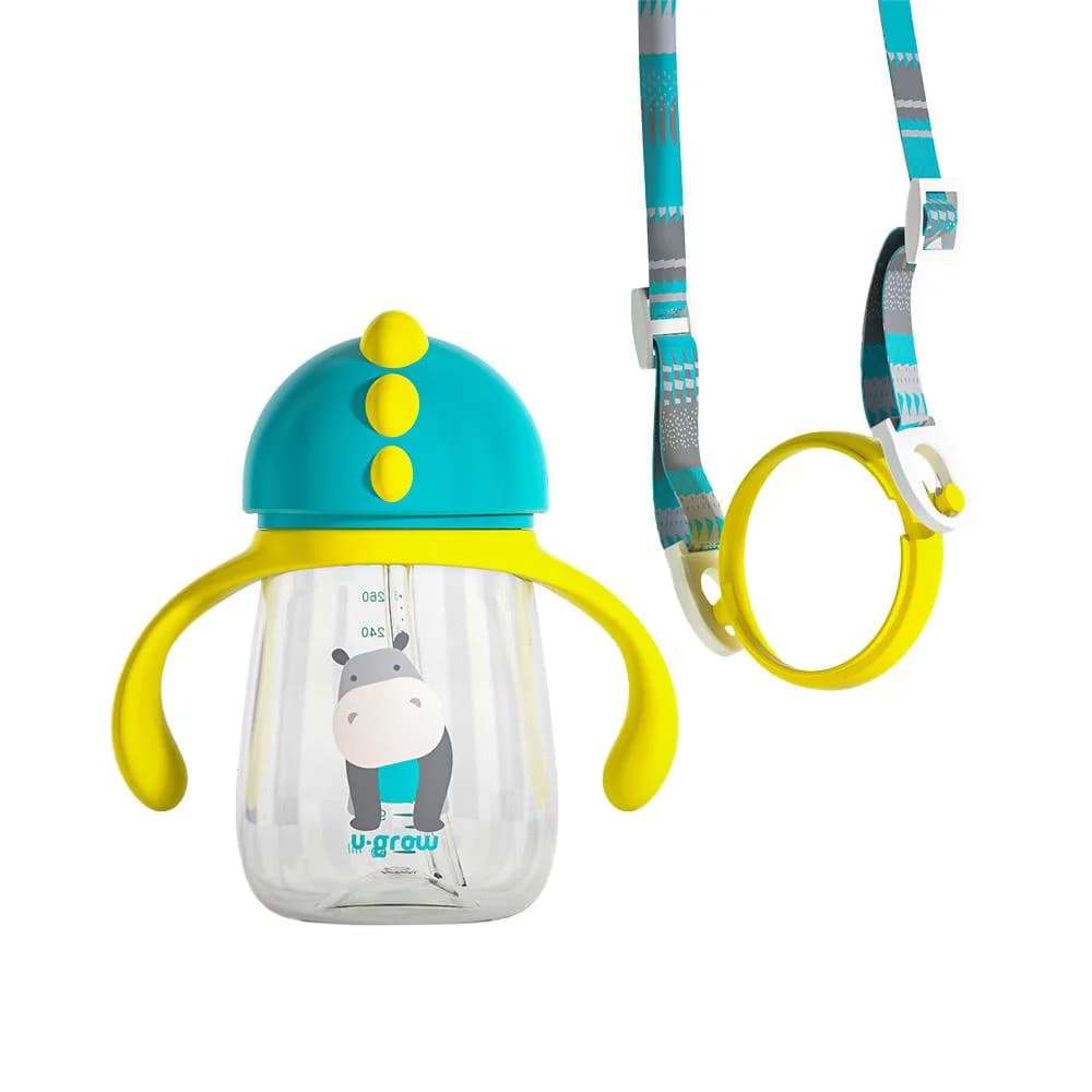 Pachet 3 in 1 cana 260 ml tritan cu 3 accesorii diferite pentru baut : tetina biberon, cioc, pai, blue, U-Grow — miniatură