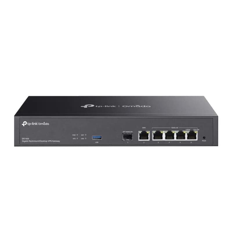 "Omada Gigabit Rackmount/Desktop VPN Router PORT: 1× Gigabit SFP WAN/LAN Port, 1× Gigabit RJ45 WAN Port, 4× Gigabit WAN/LAN RJ45 Ports FEATURE: Integration with Omada SDN Controller, Support 100 IPsec VPN Tunnels, 50 PPTP/L2TP VPN Tunnels, 50 OpenVPN Tunnels, 150000 Concurrent Sessions, Load