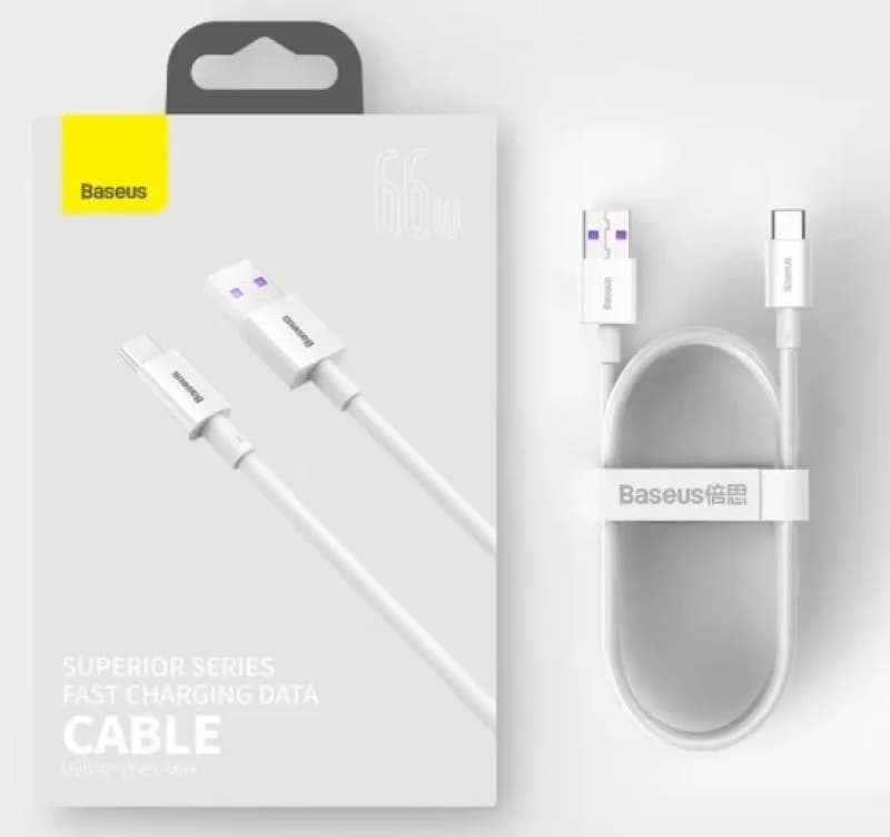 Cablu alimentare si date Baseus Superior, Fast Charging, USB la USB Type-C 66W, lungime 1m, alb