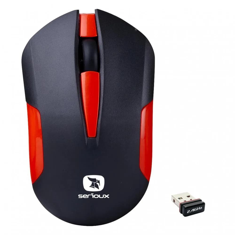 Mouse Serioux wireless, Drago 300, 1000dpi, rosu, baterie AA inclusa,receptor nano, blister, USB