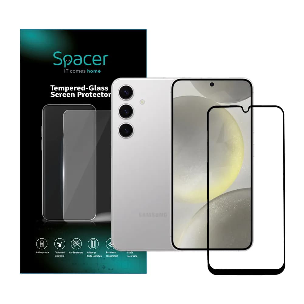FOLIE STICLA Spacer pentru Samsung Galaxy A24, grosime 0.3mm, acoperire totala ecran, strat special anti-ulei si anti-amprenta, Tempered Glass, sticla 9D, duritate 9H "SPPG-SM-GX-A24-TG"