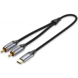 Cablu audio Vention, USB Type-C (T) la 2 x RCA, 2m, 480 Mbps, TPE + Nylon, negru, "BGUHG" -6922794751552