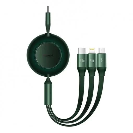 CABLU alimentare si date Baseus Bright Mirror 2 One-for-three Retractable, pt smartphone,USB Type-C la Micro-USB+Lightning + USB Type-C 100W, 1.1m, verde "CAMJ010206" - 6932172609160