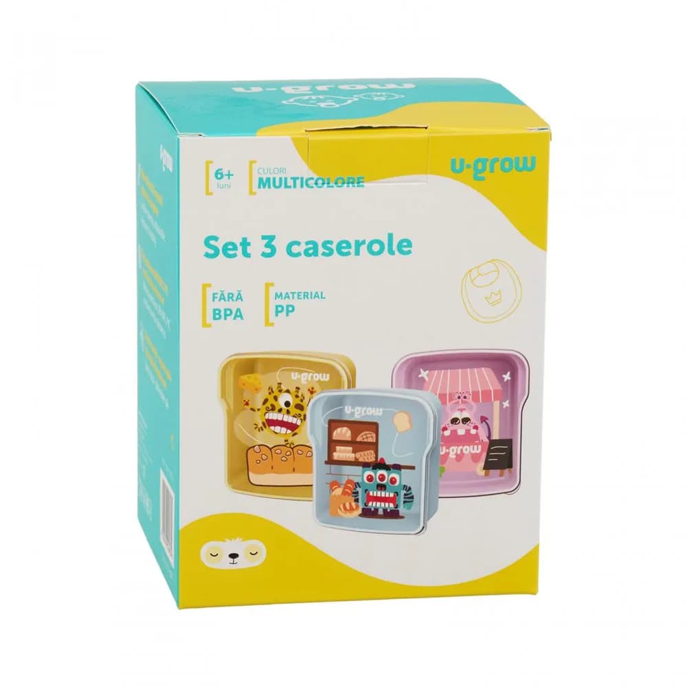 Set 3 caserole multicolore U-Grow, 3 x 300ml — miniatură
