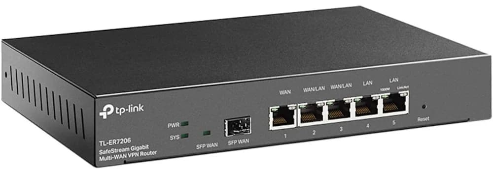 Router TP-Link TL-ER7206, Standarde si protocoale: IEEE 802.3, 802.3u, 802.3ab, interfata: 1x Fixed Gigabit SFP WAN Port, 1x Fixed Gigabit RJ45 WAN Port, 2x Fixed Gigabit RJ45 LAN Ports, 2x Changeable Gigabit RJ45 WAN/LAN Ports, flash: SPI 4MB + NAND 128MB, DRAM 512MB.
