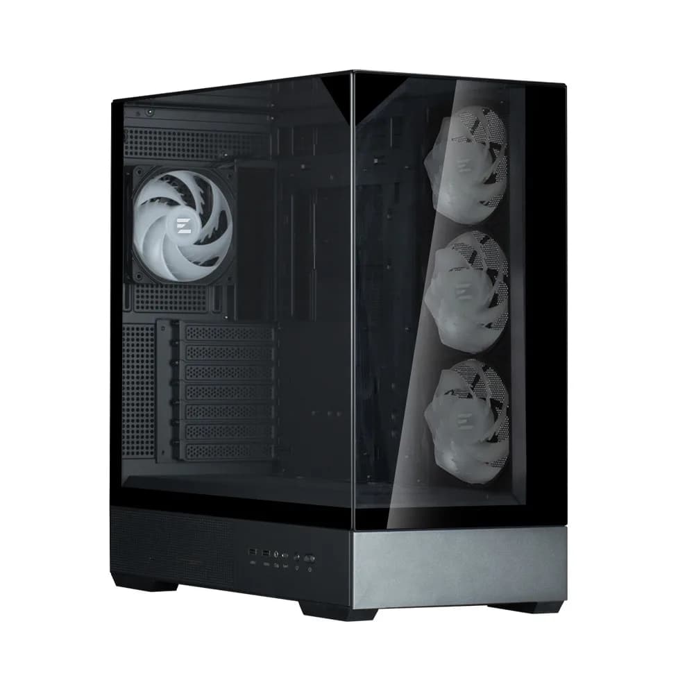 CARCASA Zalman "P40 Prism Plus", middle tower, gaming, fara sursa, suporta 9xfan, 4xfan inclus, PSU shroud, afisaj electronic, USB Type-C x 1, USB 3.1 gen1 x 2, audio+mic, 7 sloturi expansiune, negru, "P40 Prism Plus Black" — miniatură