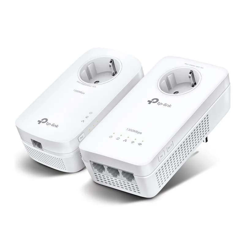 AV1300 Gigabit Passthrough Powerline AC1200 Wi-Fi Kit KIT: 1× TL-WPA8631P + 1× TL-PA8010P TL-WPA8631P: SPEED: 300 Mbps at 2.4 GHz + 867 Mbps at 5 GHz, 1300 Mbps Powerline SPEC: Qualcomm CPU, 3× Gigabit Ports, AC-Passthrough, Wall Plugged, HomePlug AV2 FEATURE: Plug and Play, tpPLC Utility, tpPLC