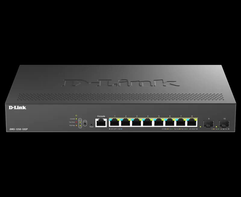 Switch D-Link DMS-1250-10SP , 8 porturi Gigabit, 2 porturi SFP+, Protocol 802.1D STP 802.1s MSTP 802.1w RSTP, rackabil