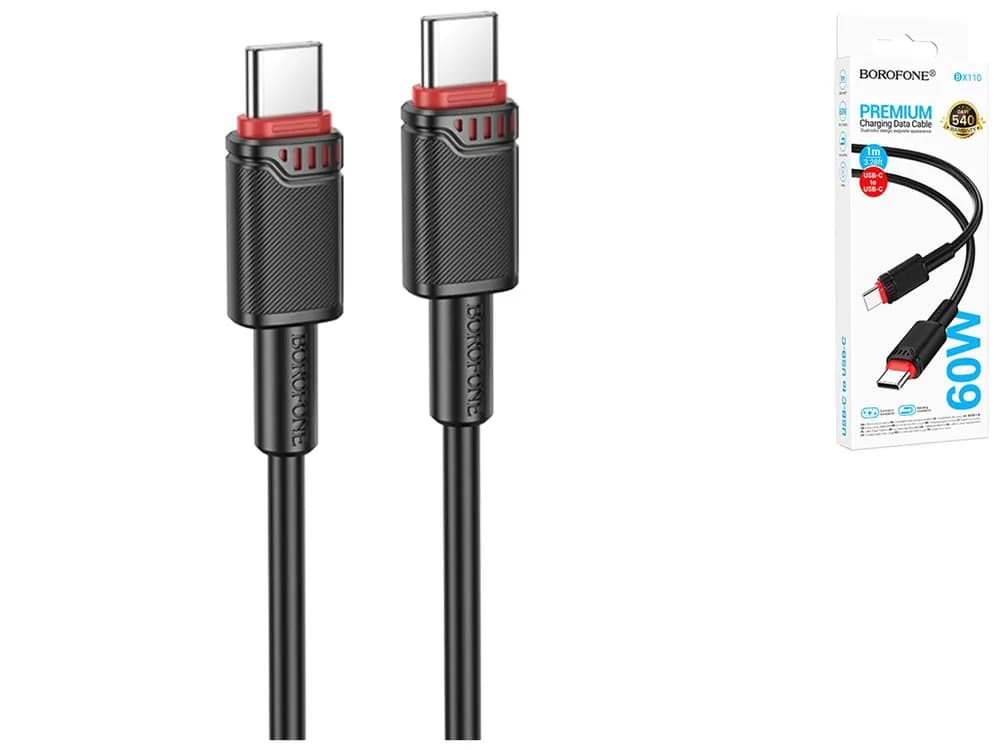 CABLU alimentare si date Borofone "BX110", Fast Charging Data Cable pt. smartphone, USB Type-C la USB Type-C, 60W, 1m, negru "6941991120763"