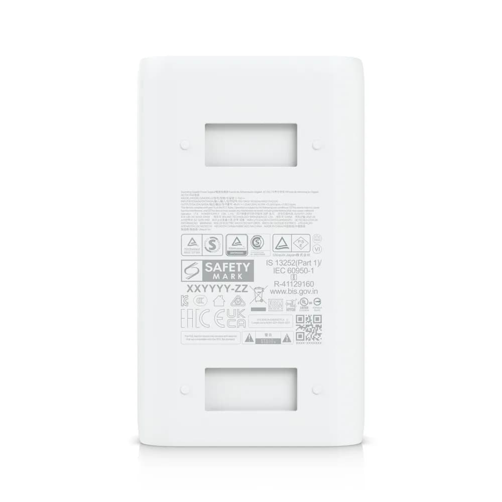 UBIQUITI PoE++ Adapter; Delivers up to 60W of PoE++; Surge, peak pulse, and overcurrent protection; Contains RJ45 data input, AC cable with earth ground, and PoE++ output; LED indicator for status monitoring. "U-POE-PLUS_PLUS-EU" — miniatură
