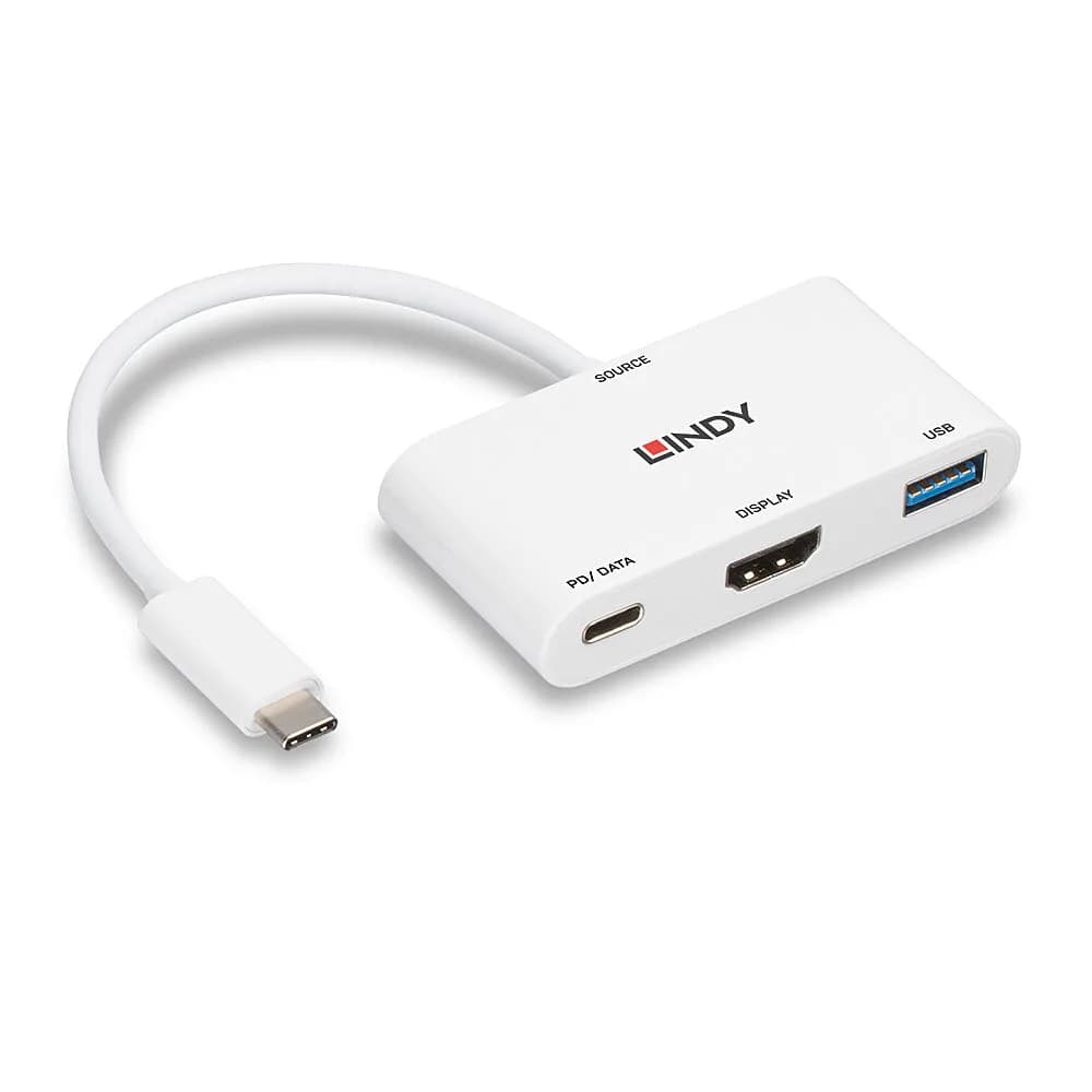 Convertor USB 3.2 tip C la HDMI cu port USB tip A și alimentare cu energie, Lindy 43340