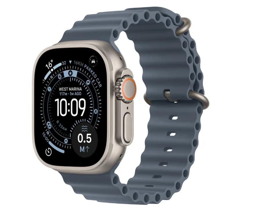 Apple Watch Ultra 3 GPS + Cellular 49mm Natural Titanium Case with Anchor Blue Ocean Band — miniatură